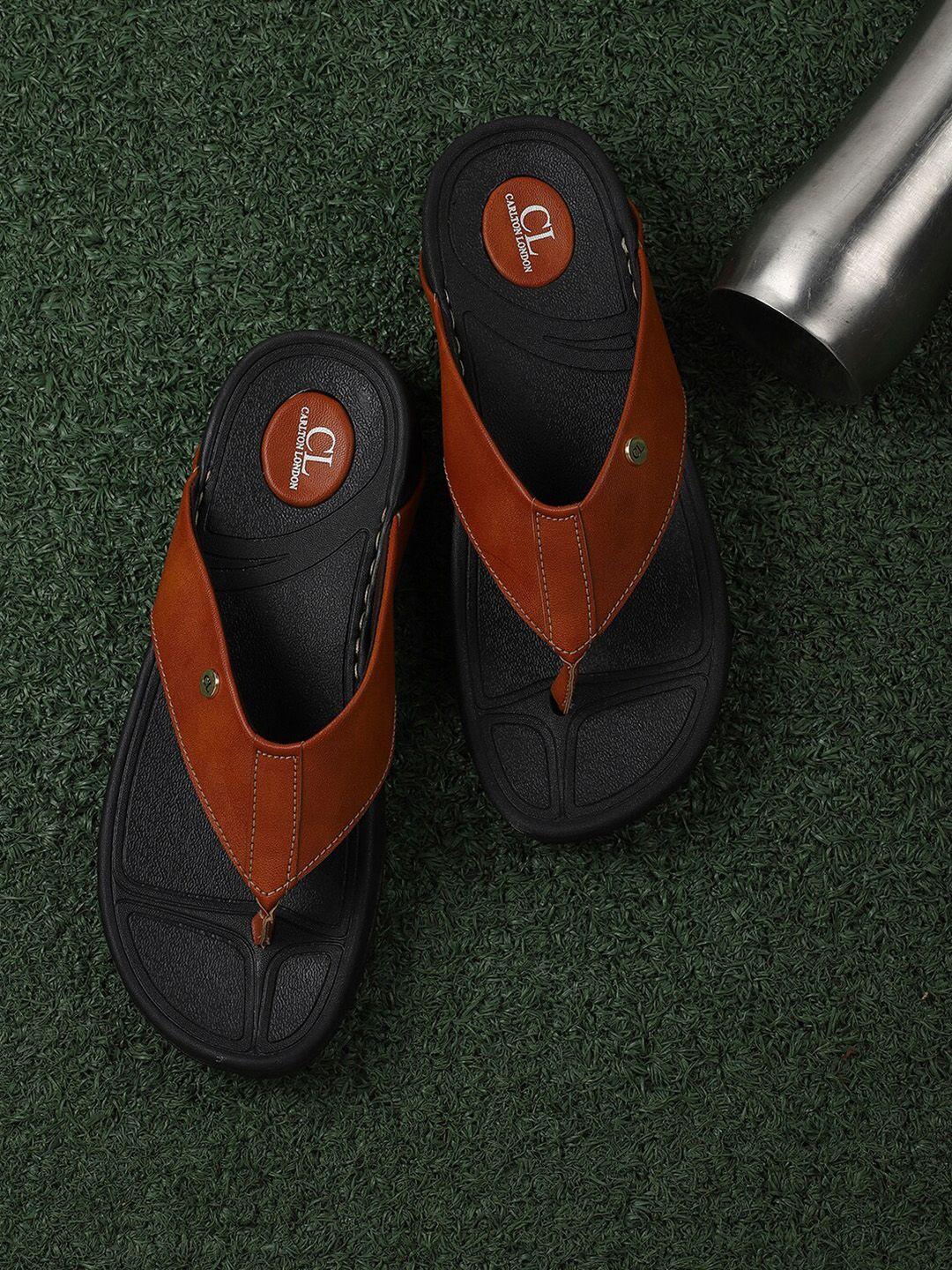 carlton london men tan & black solid comfort sandals
