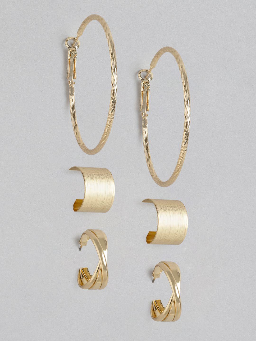 carlton london pack of 3 gold-plated circular hoop earrings