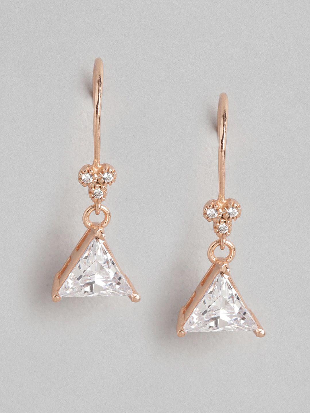 carlton london rose gold plated cz studded triangular drop earrings