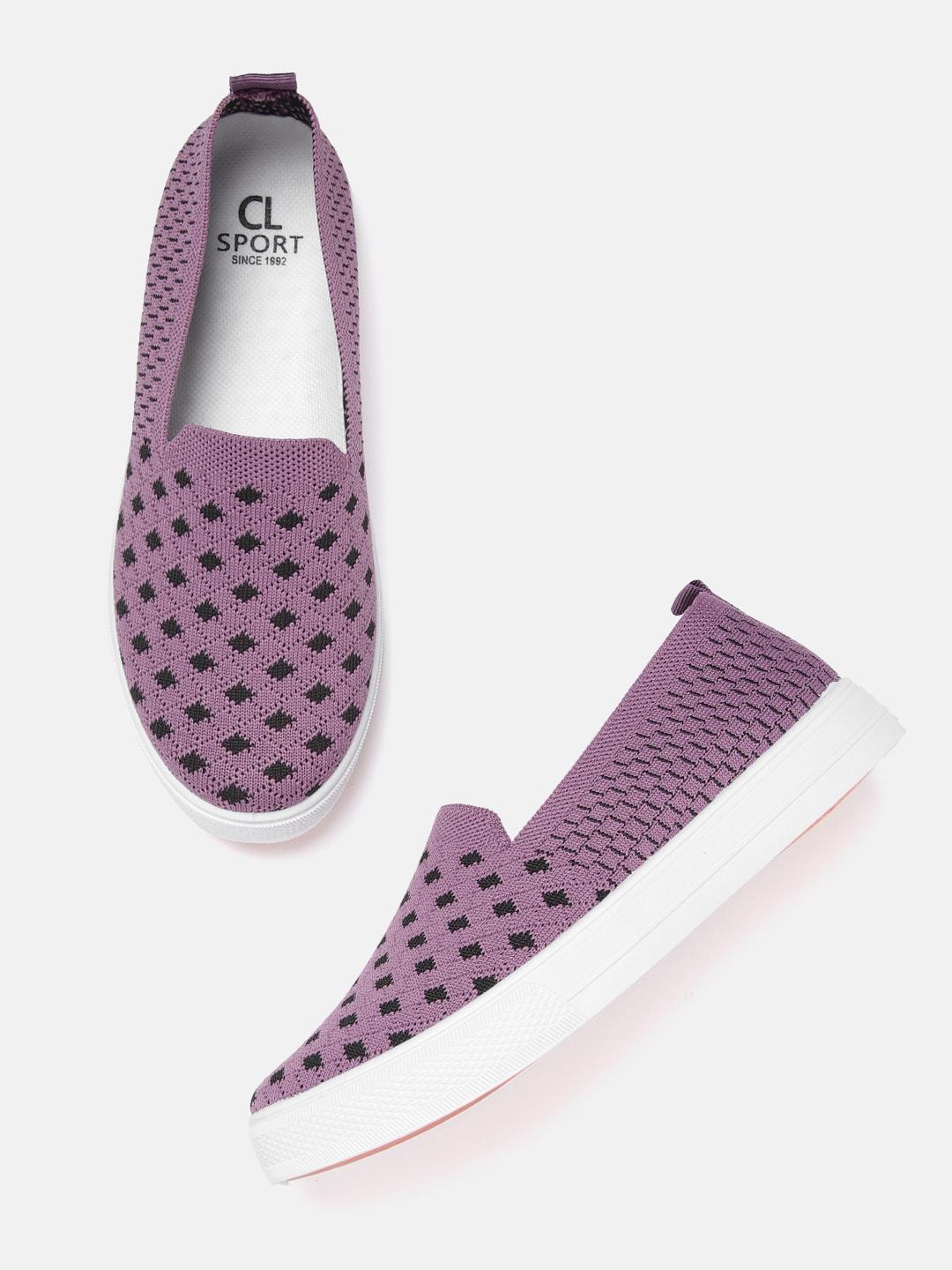 carlton london sports women lavender & black geometric woven design slip-on sneakers