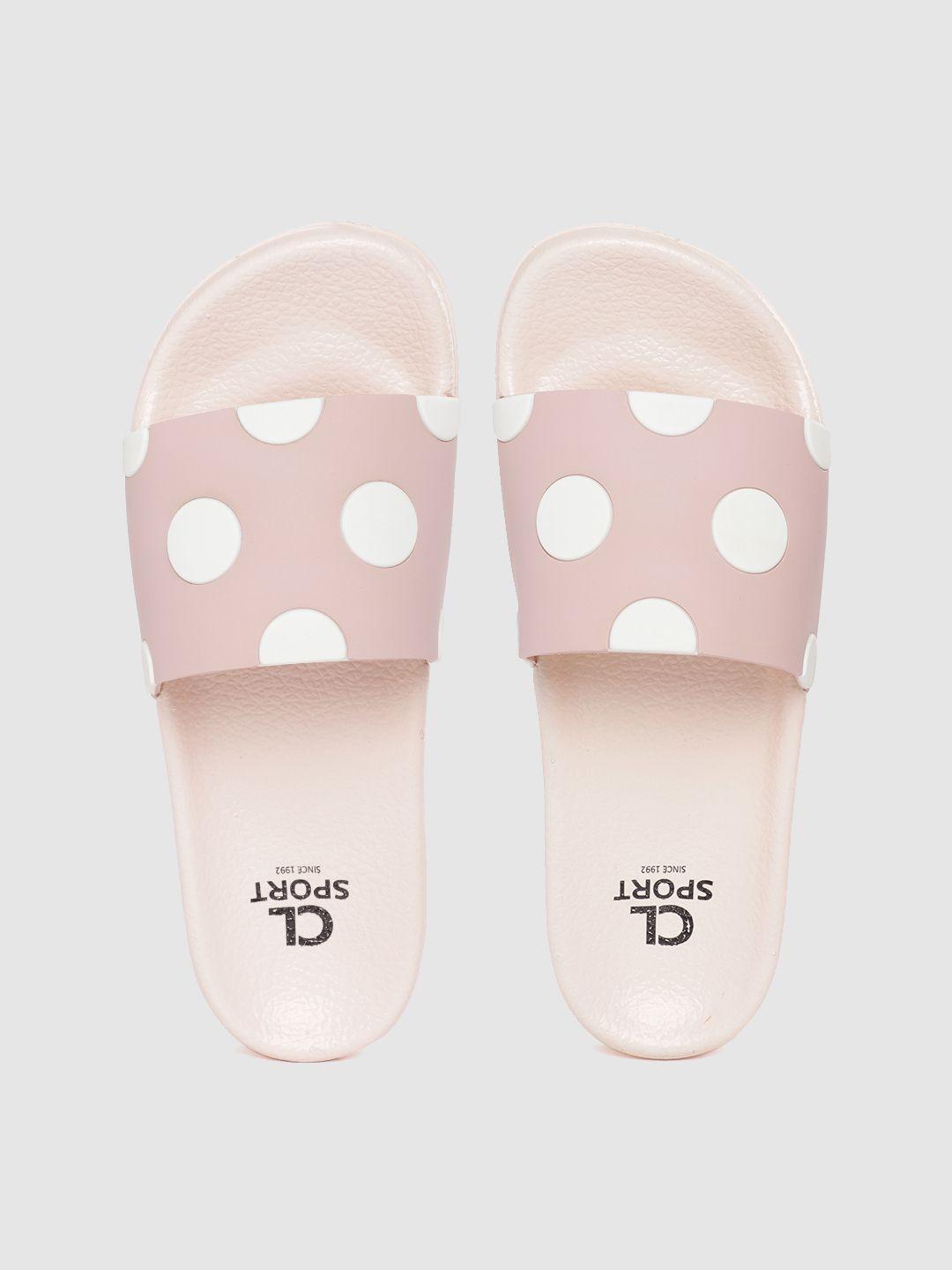 carlton london sports women pink & white polka dot print sliders