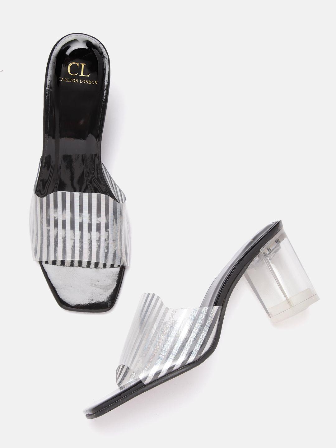 carlton london transparent & silver-toned striped block heels