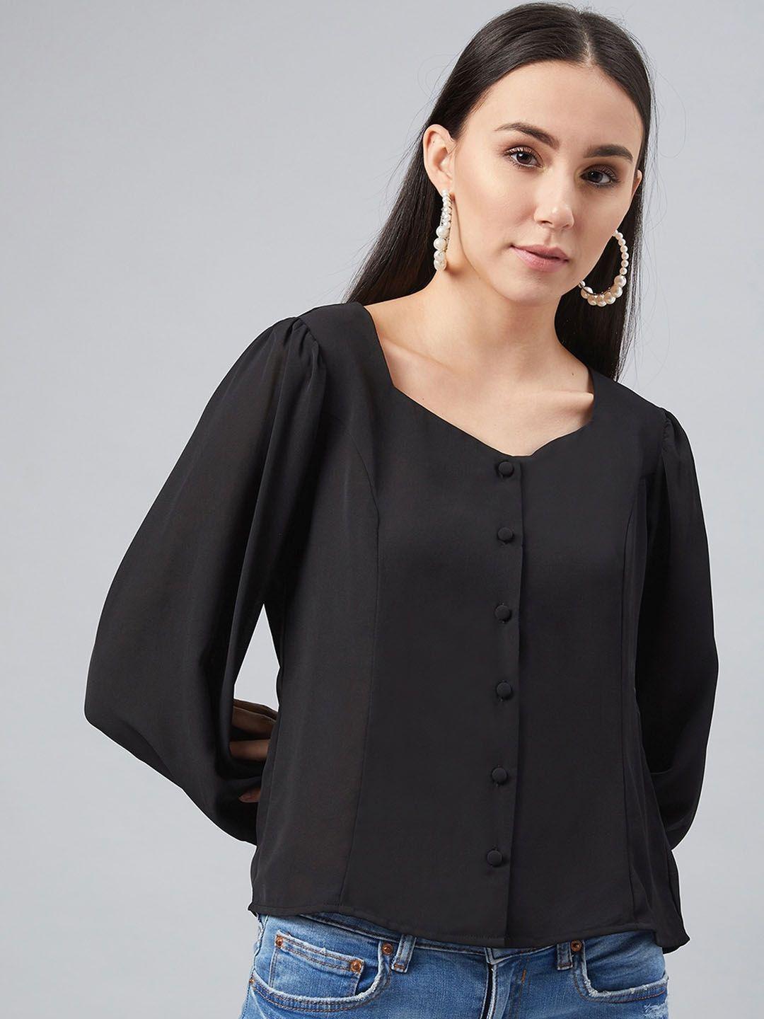 carlton london women black regular fit solid casual shirt