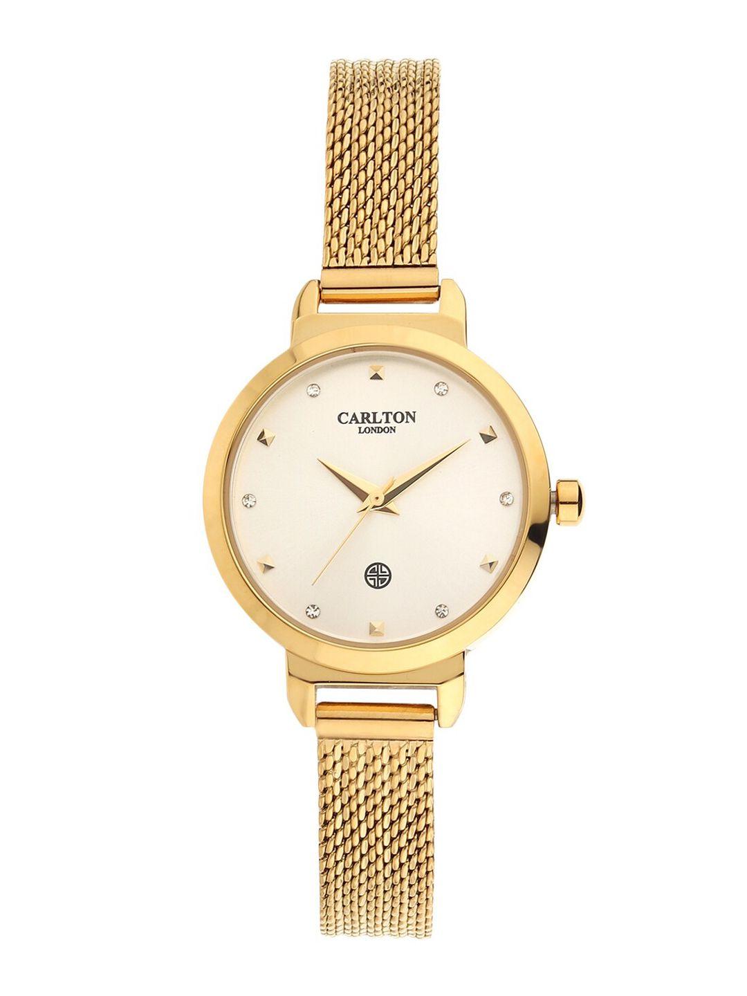 carlton london women cream-coloured analogue watch cl052gslg