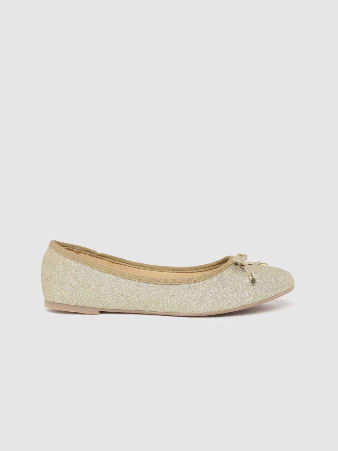 carlton london women gold-toned shimmer ballerinas with bow detail