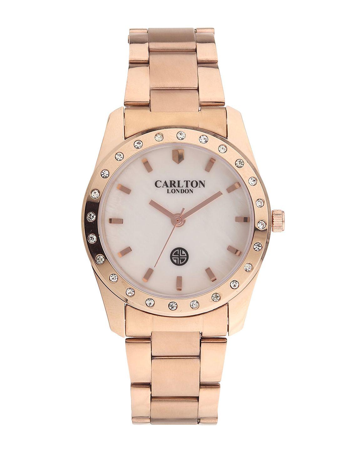 carlton london women off-white analogue watch cl002romor