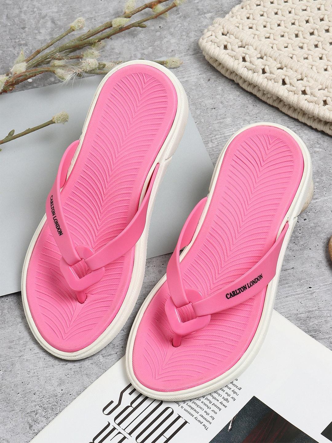 carlton london women pink & white rubber thong flip-flops