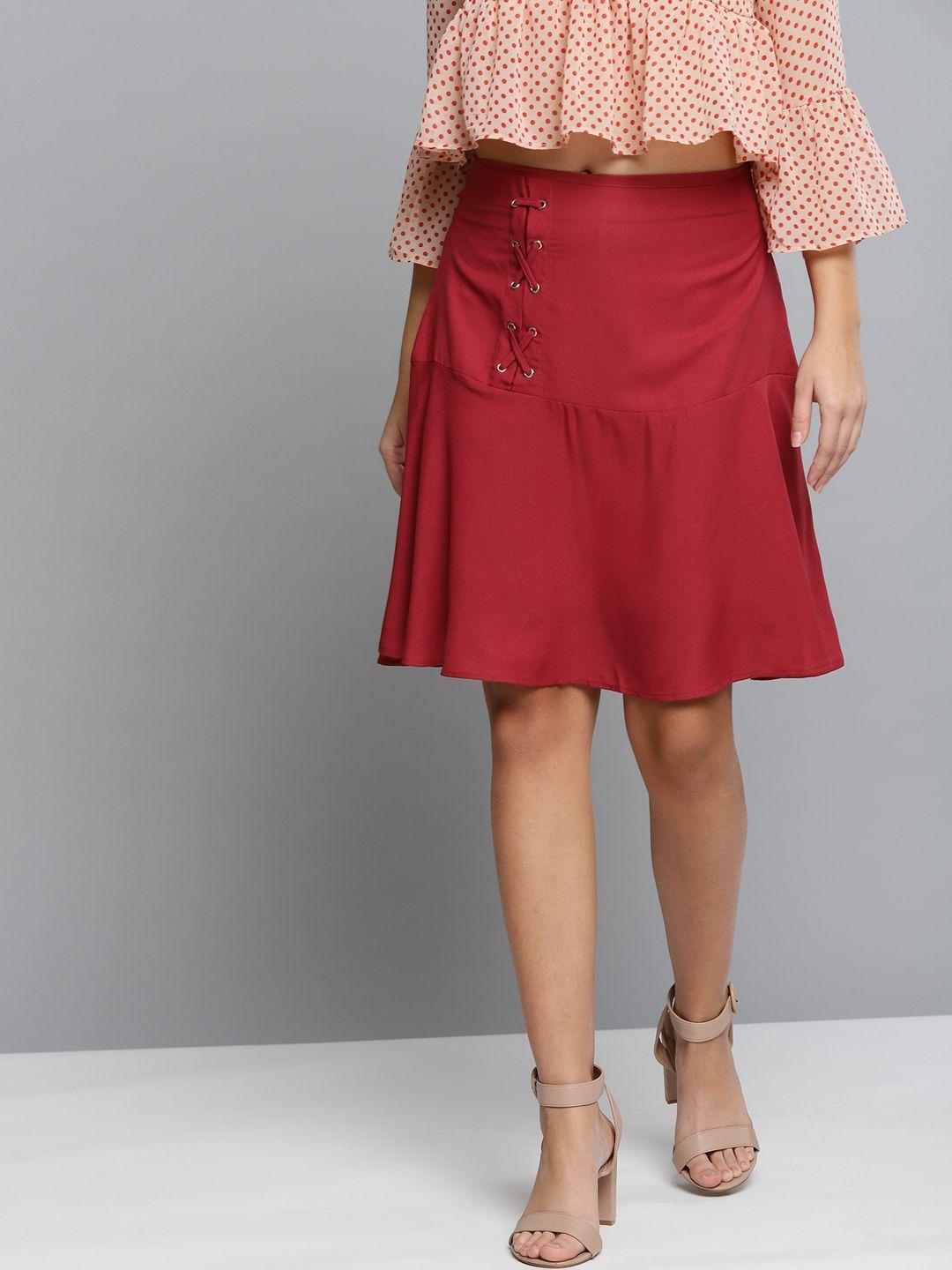 carlton london women red solid a-line skirt