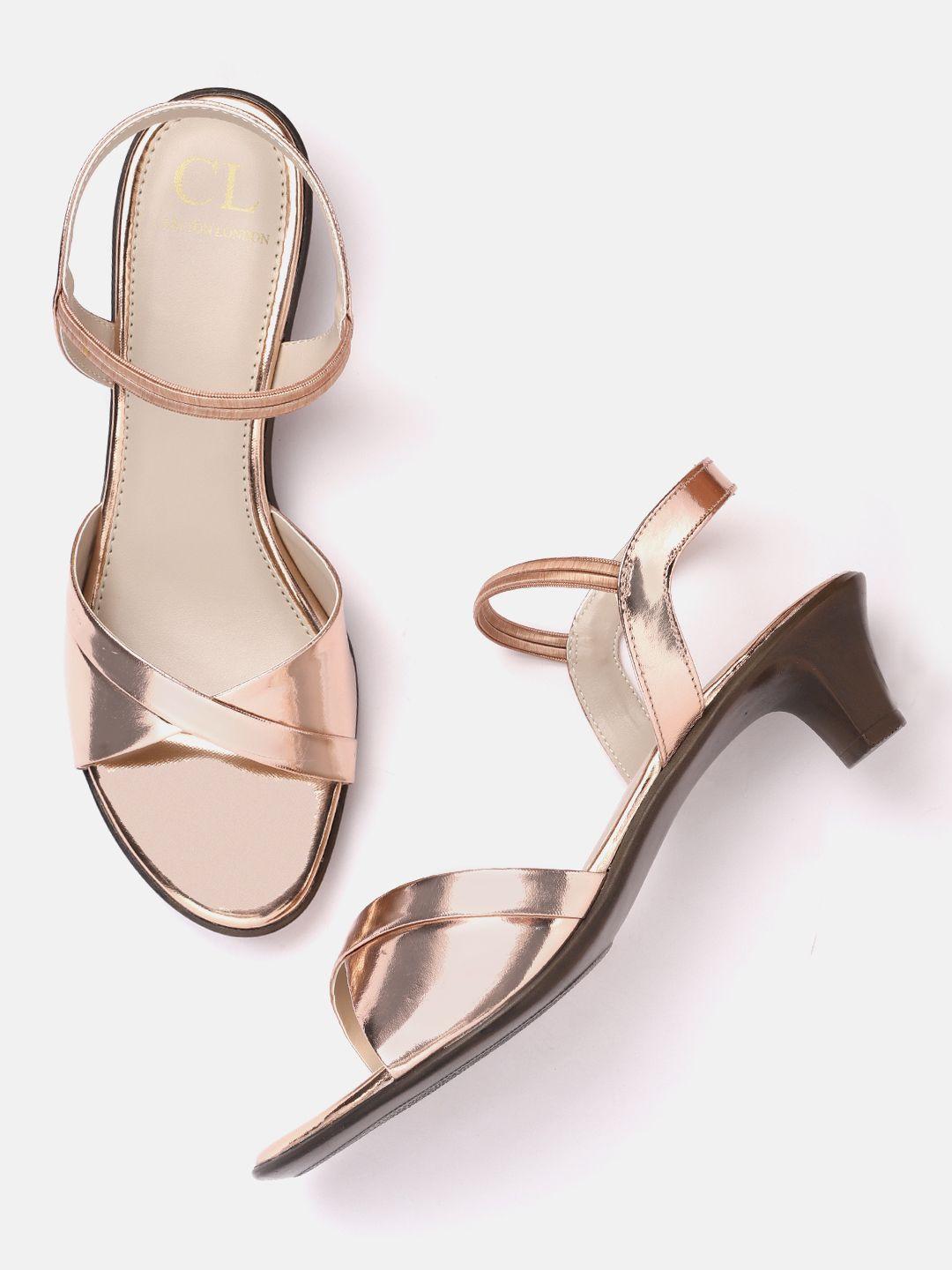 carlton london women rose gold-toned patent finish block heels