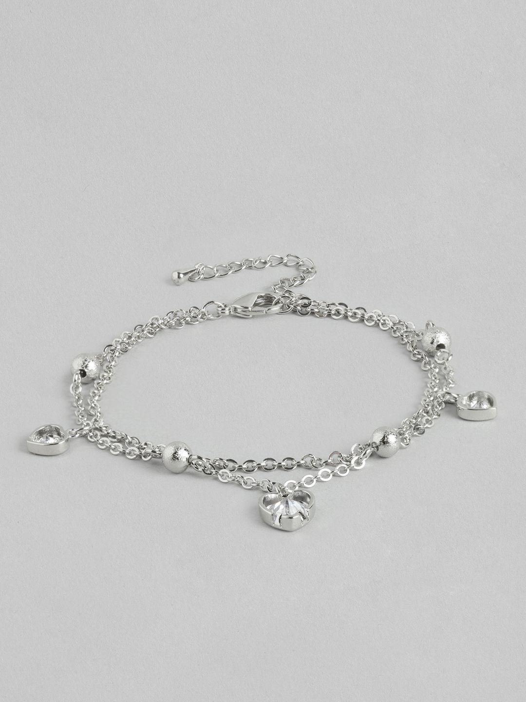 carlton london women silver-plated crystals-studded layered anklet
