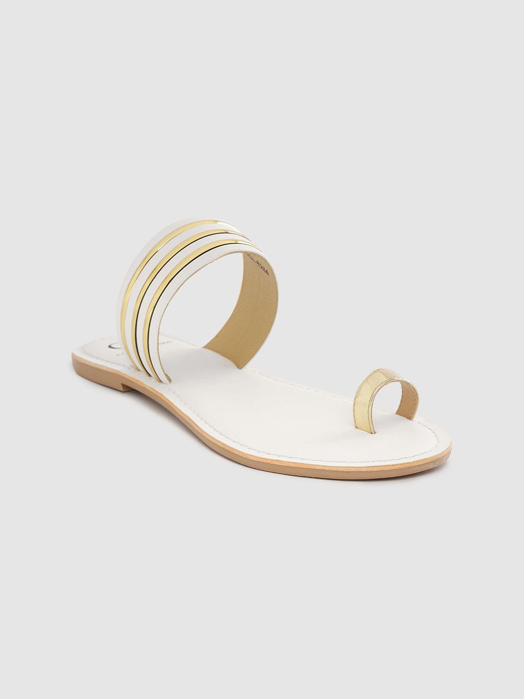 carlton london women white & gold-toned striped one toe flats