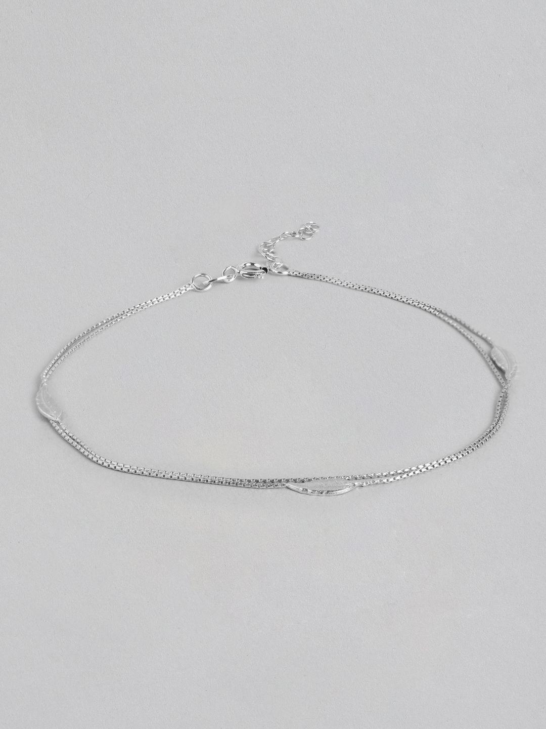 carlton london 925 sterling silver inline leaf with rhodium plated adjustable anklet