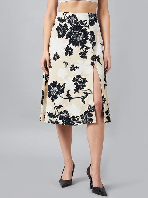 carlton london beige floral print midi skirt