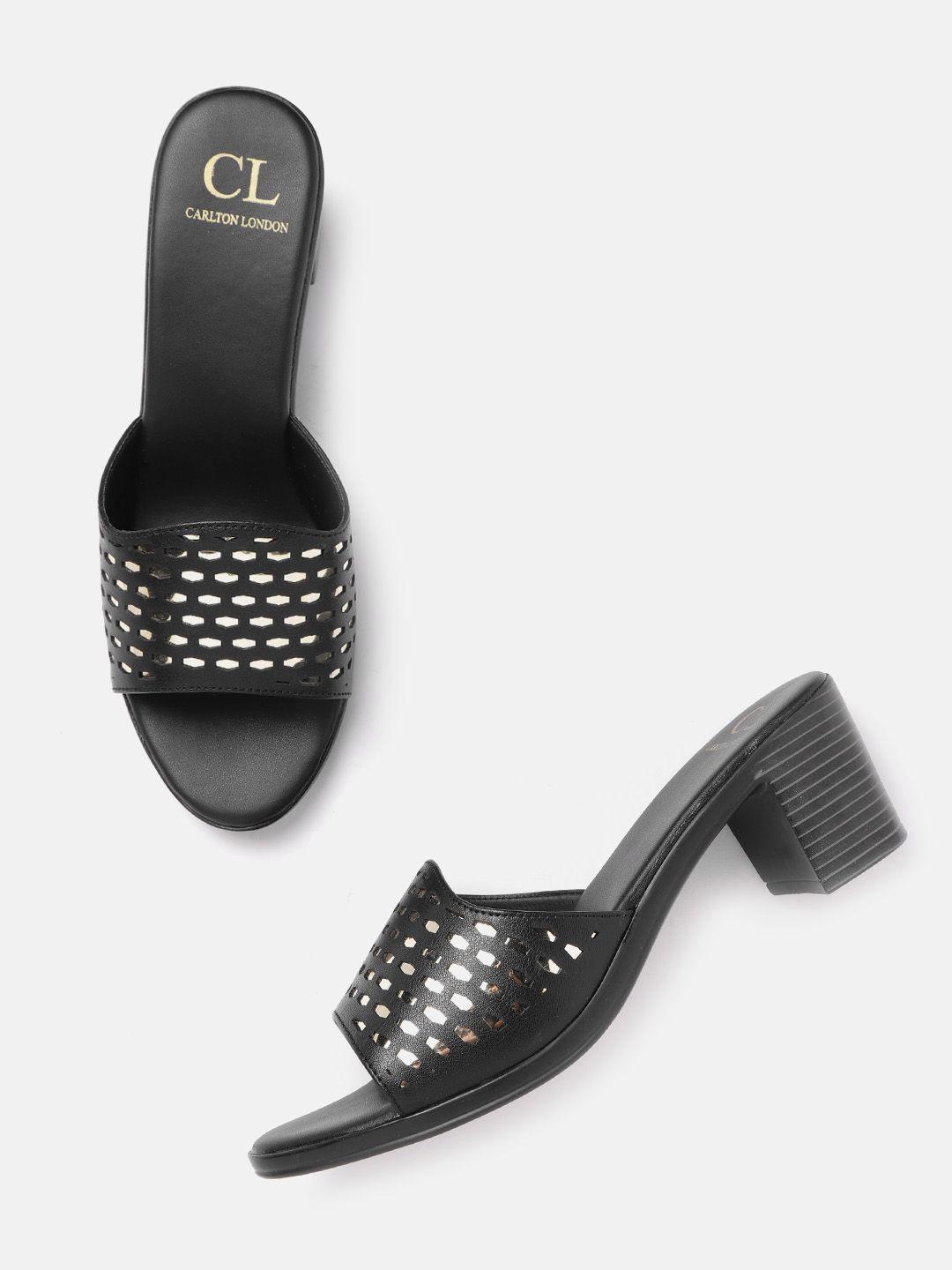 carlton london black & gold-toned laser cuts block heels