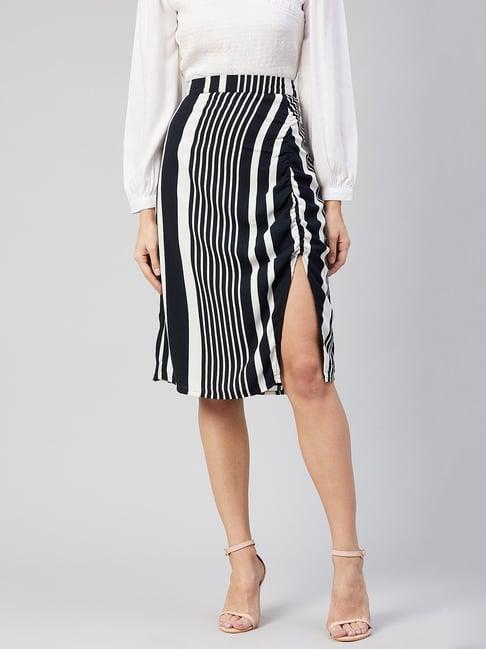 carlton london black & white striped a-line midi skirt