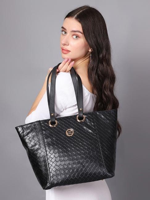 carlton london black textured medium tote handbag