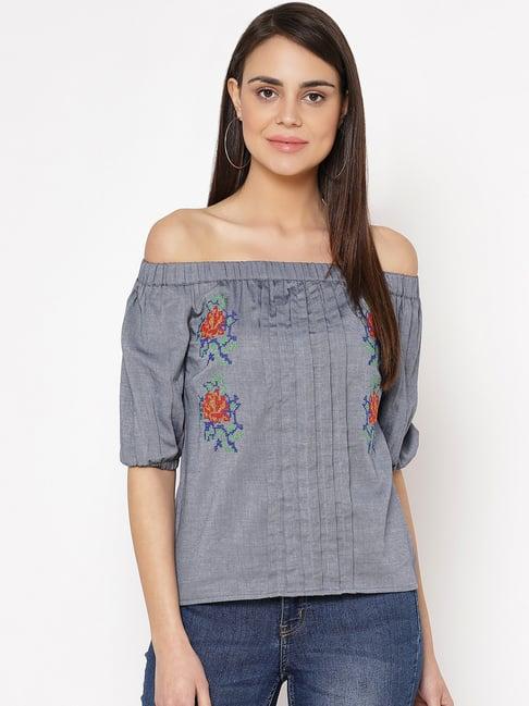 carlton london blue embroidered top