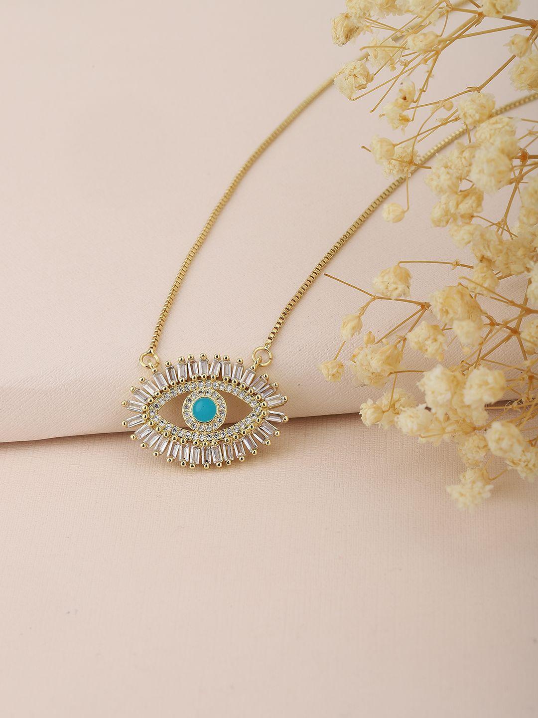 carlton london blue gold-plated cz studded evil eye necklace