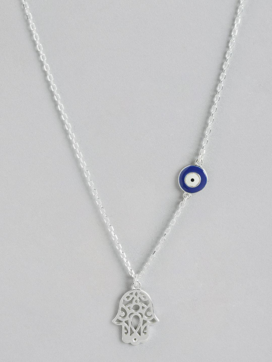 carlton london evil eye rhodium-plated enamelled necklace