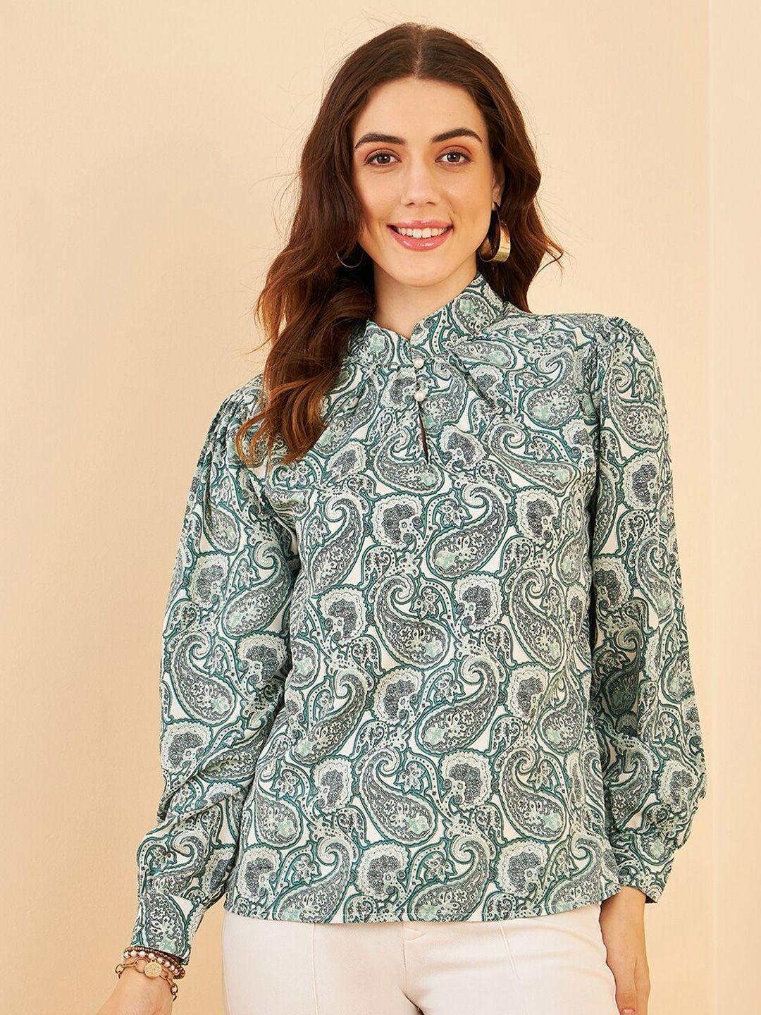carlton london floral print mandarin collar ethnic crepe shirt style top