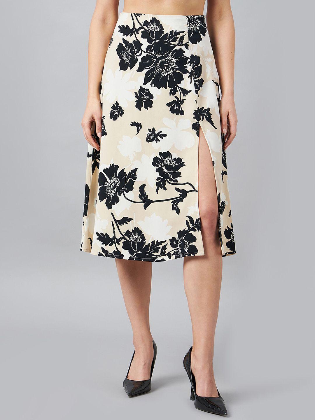 carlton london floral printed a-line side slit midi skirt