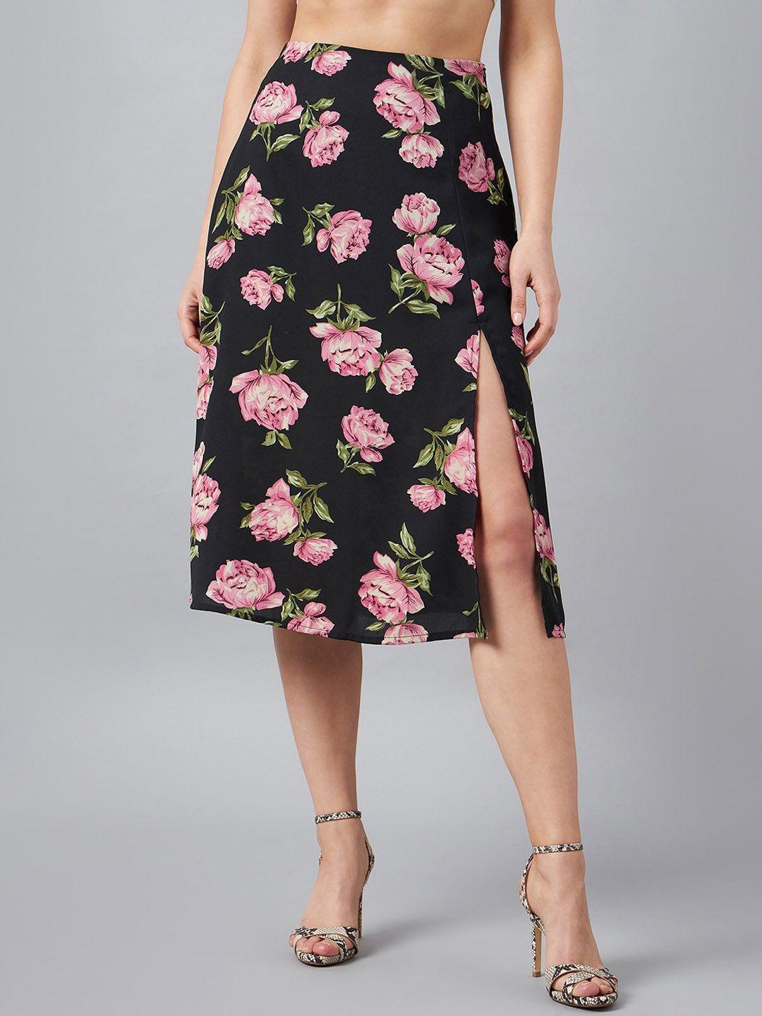 carlton london floral printed a-line slit midi skirt