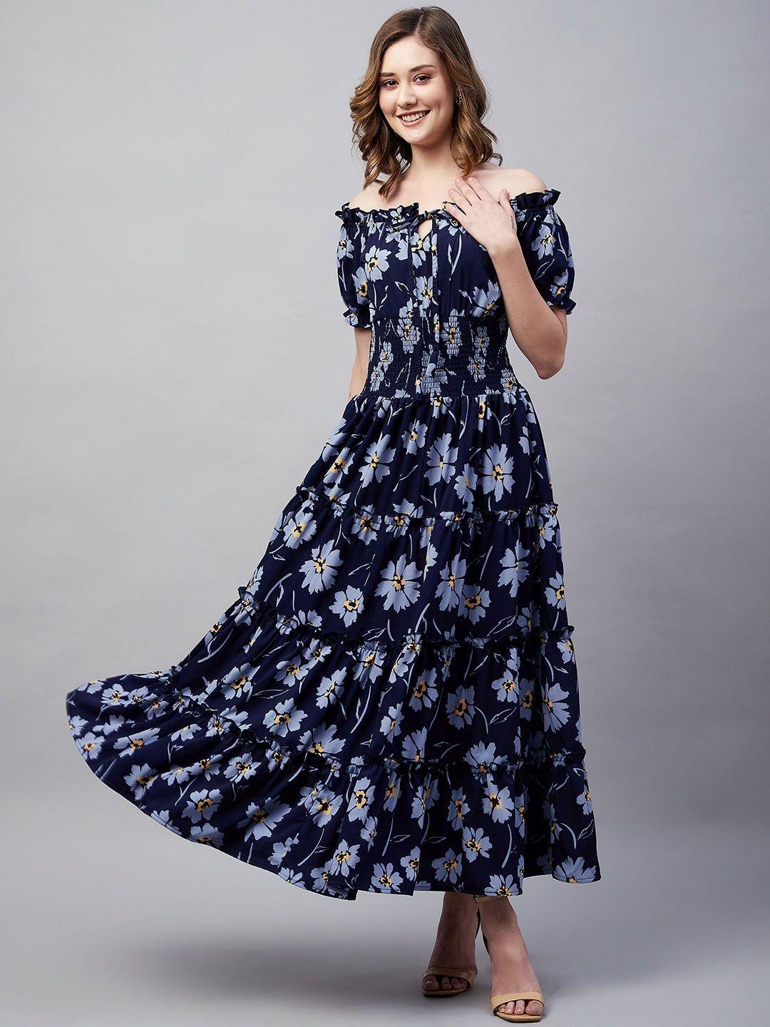 carlton london floral printed smocked off-shoulder crepe maxi dress