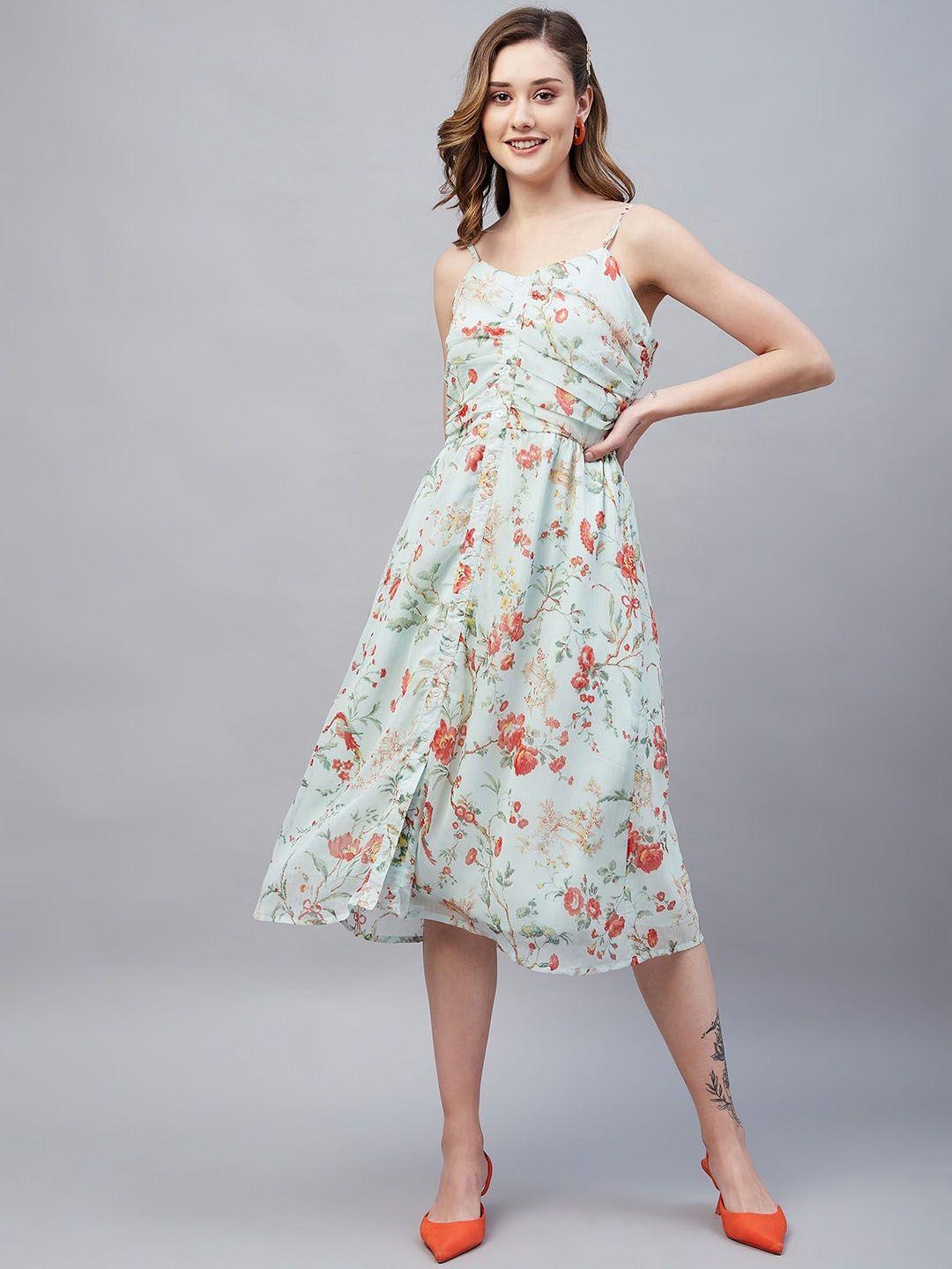 carlton london floral shoulder straps chiffon a-line midi dress