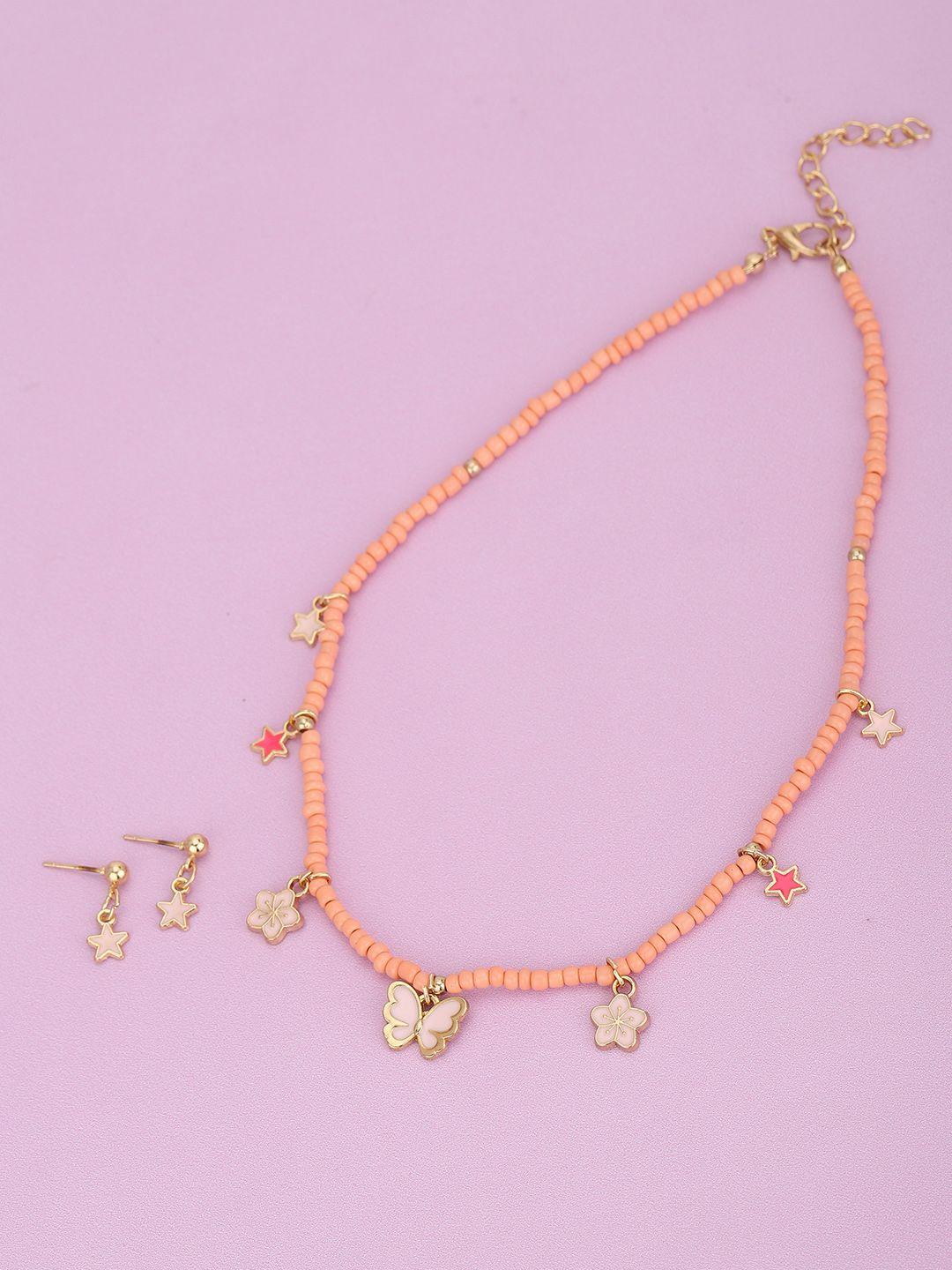 carlton london girls gold-plated enamelled dangling stars & butterfly jewellery set