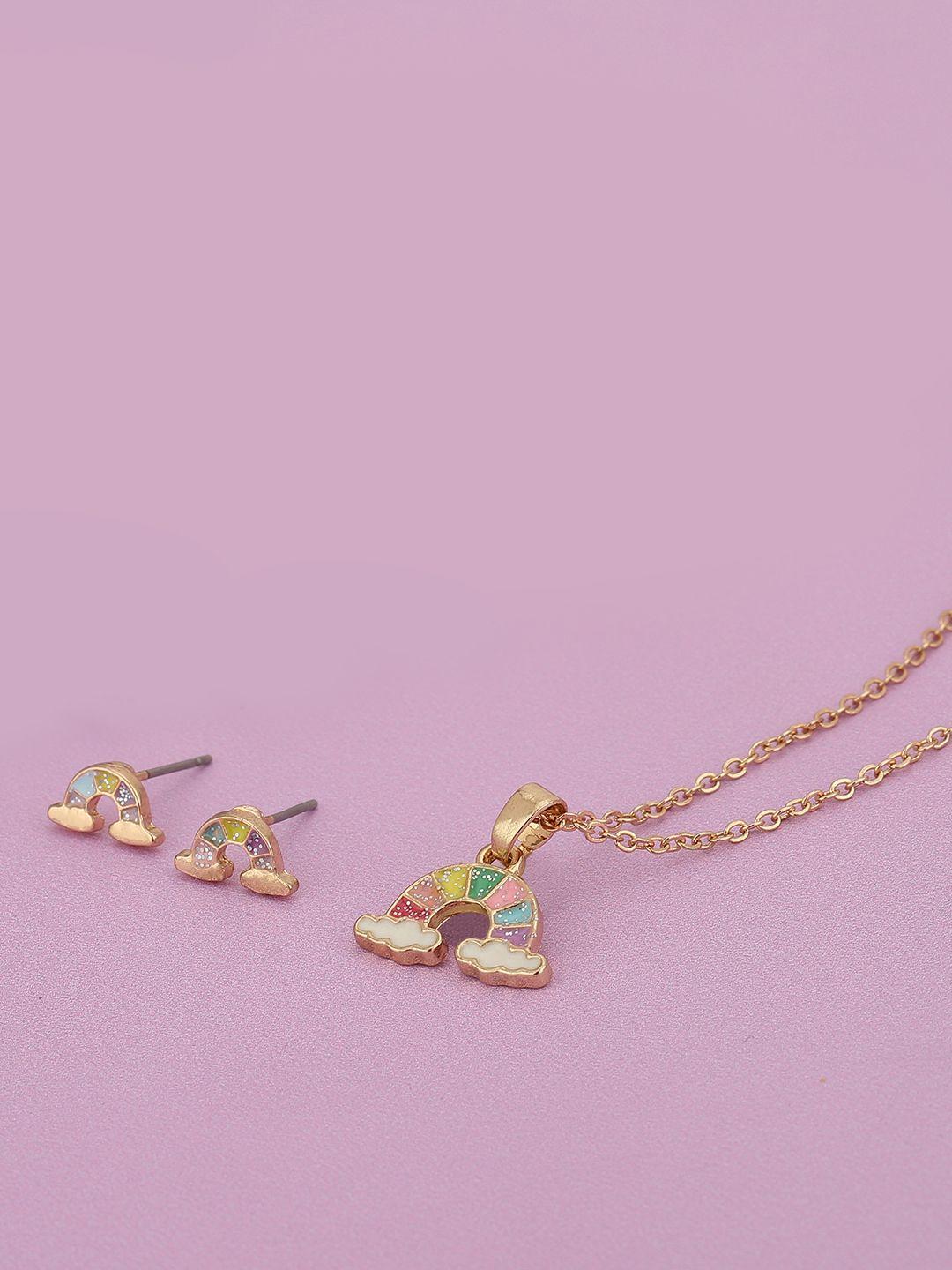 carlton london girls gold-plated enamelled rainbow-shaped jewellery set