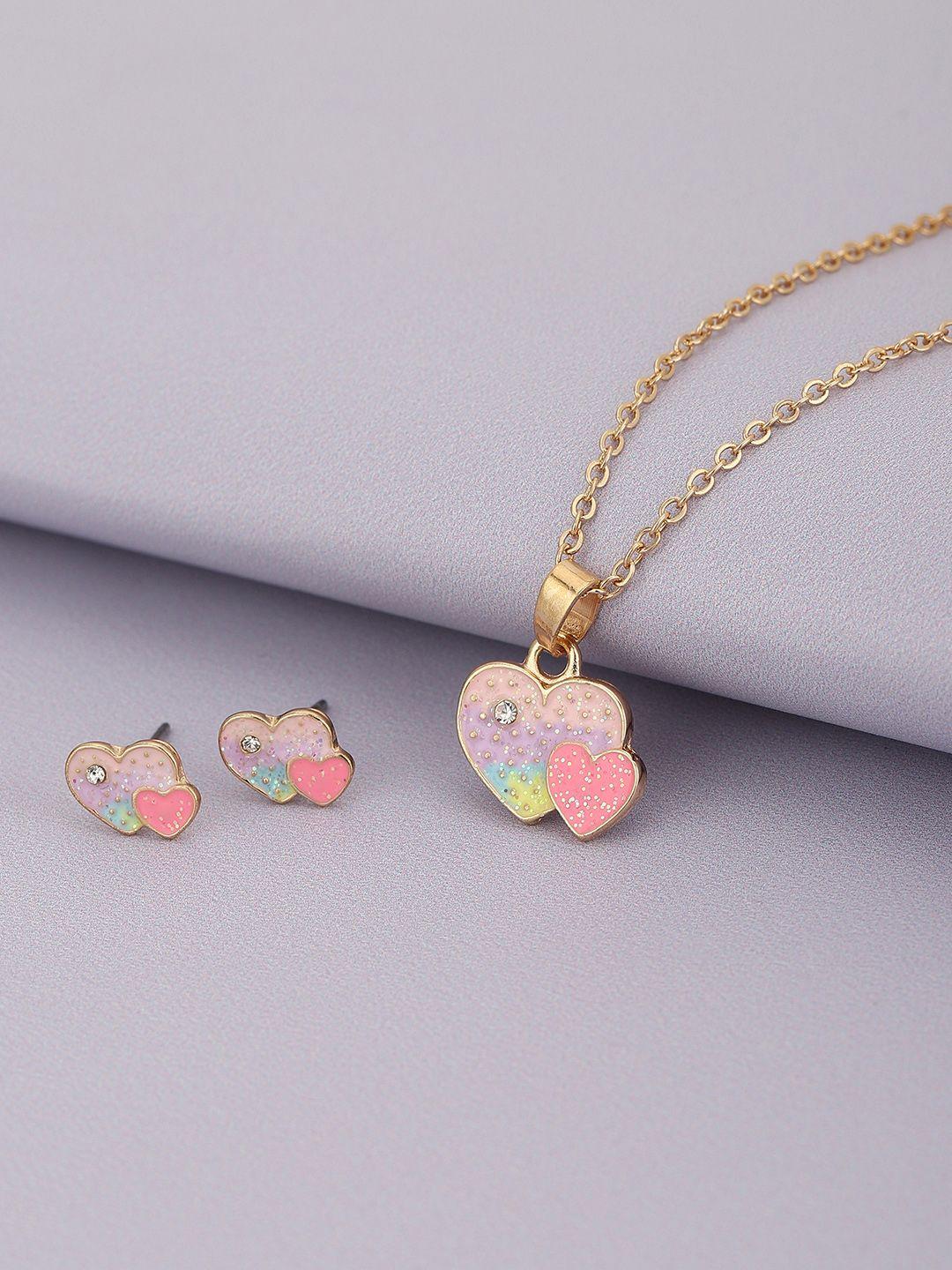 carlton london girls gold-plated heart shaped enamelled jewellery set
