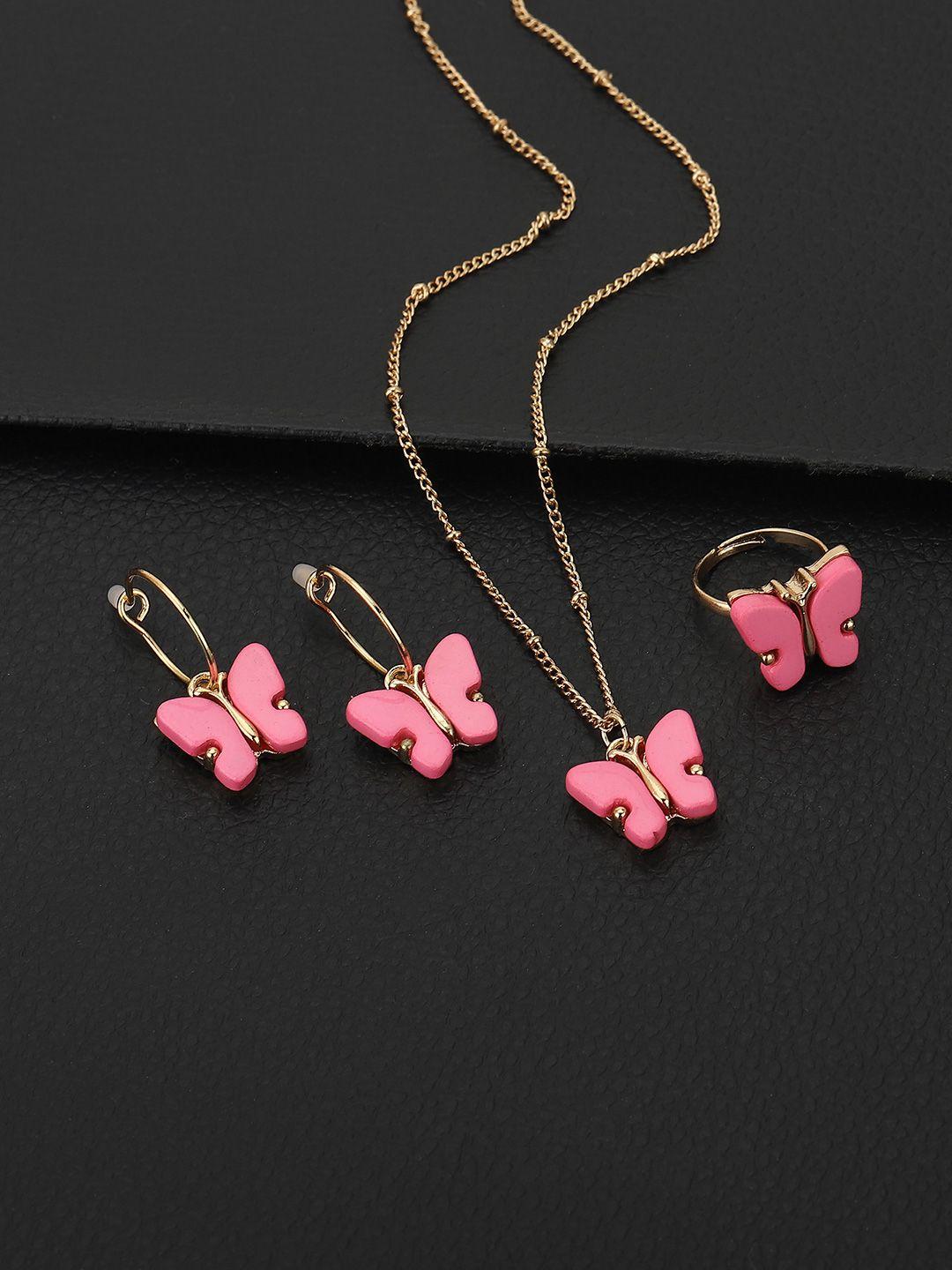carlton london girls gold-plated pink jewellery set