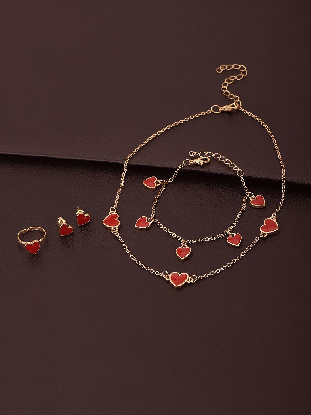 carlton london girls gold-plated red jewellery set