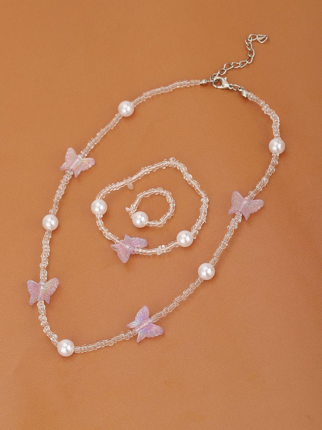 carlton london girls rhodium-plated butterfly shaped pearl jewellery set