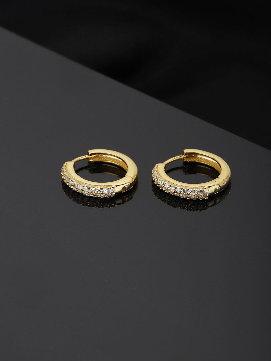 carlton london gold-plated cz studded circular handcrafted huggie hoop earrings