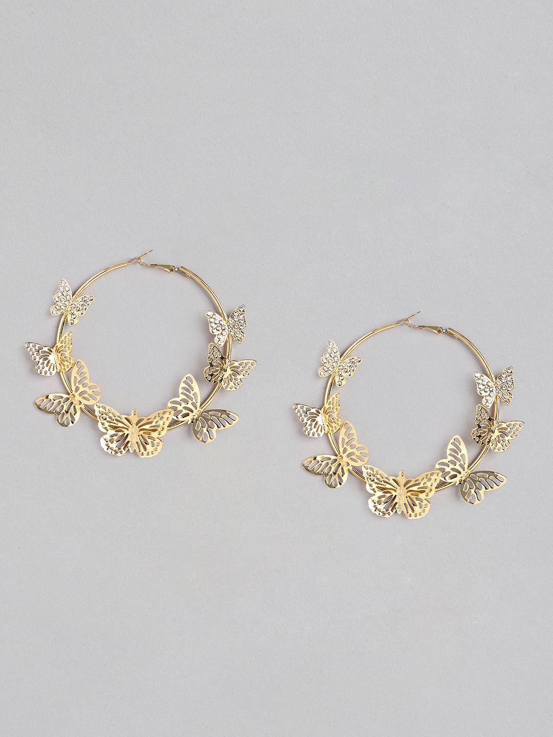 carlton london gold-plated cz-studded contemporary hoop earrings