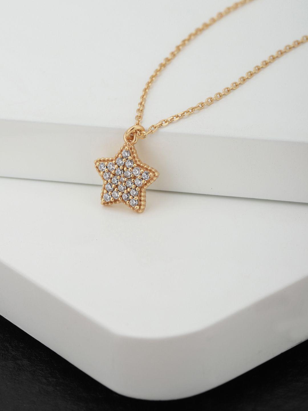 carlton london gold-plated cz-studded star-shaped necklace