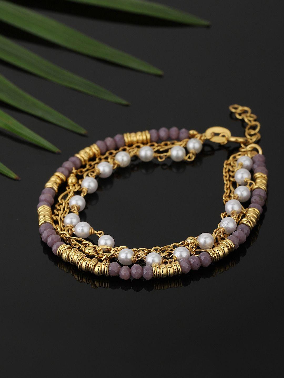 carlton london gold-plated white pearls handcrafted multistrand bracelet