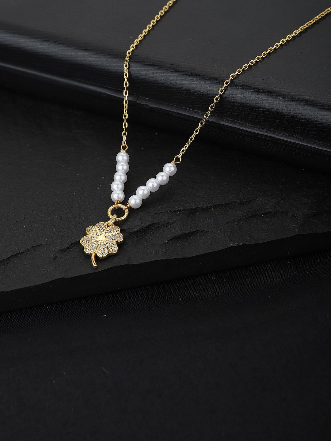 carlton london gold-toned & white brass gold-plated necklace