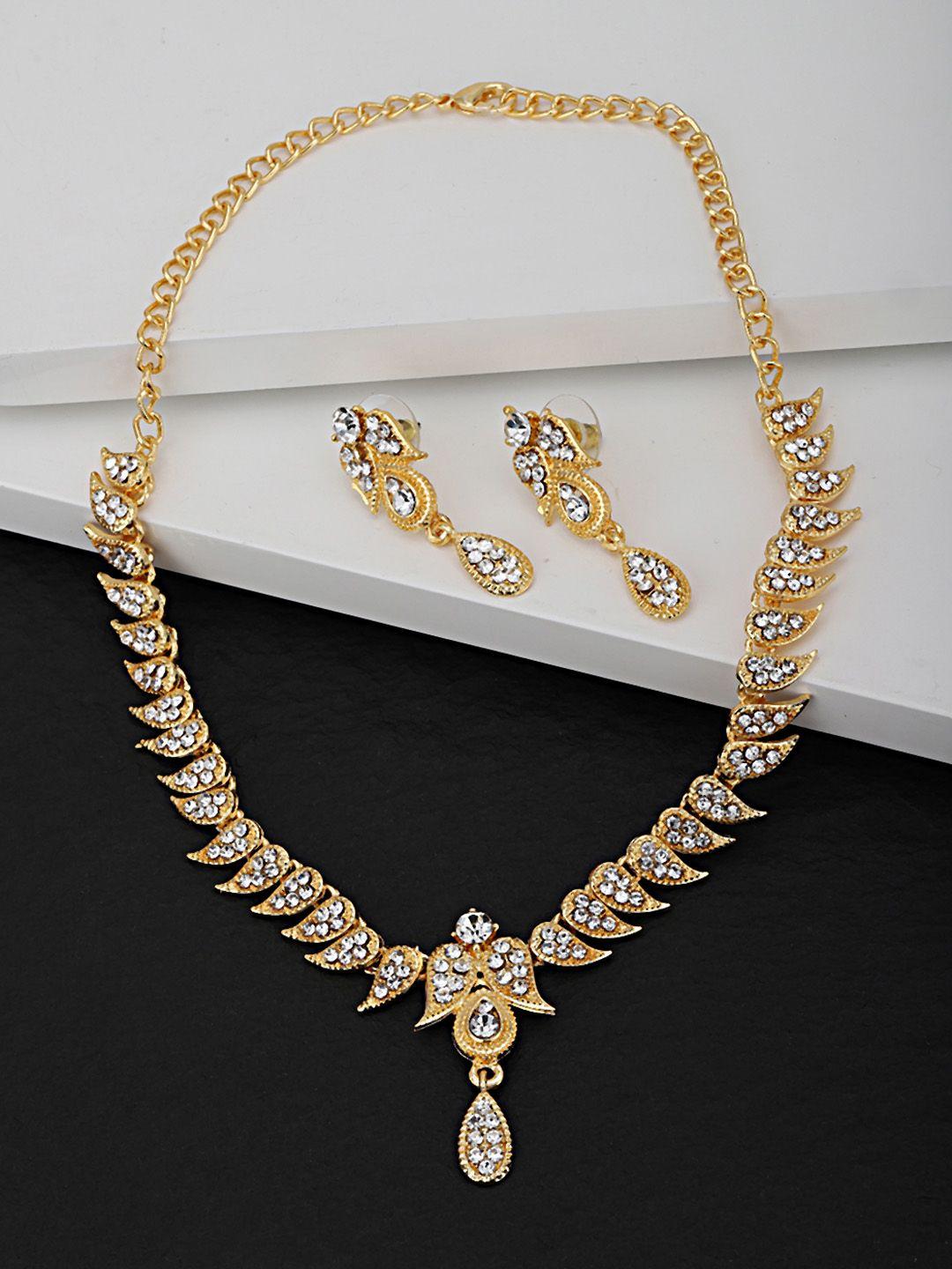 carlton london gold-toned american diamond-studded jewellery set