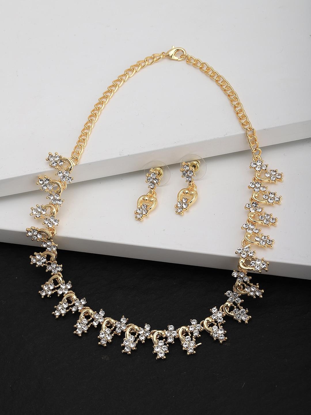 carlton london gold-toned american diamond-studded jewellery set