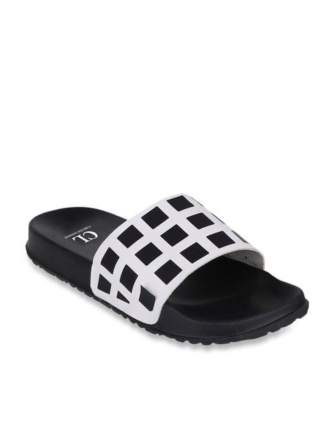 carlton london men's black & white slides