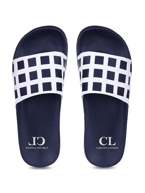 carlton london men's navy & white slides