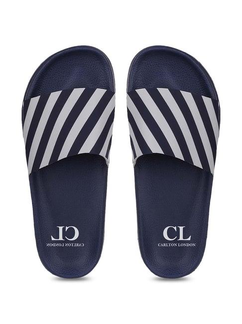 carlton london men's navy & white slides