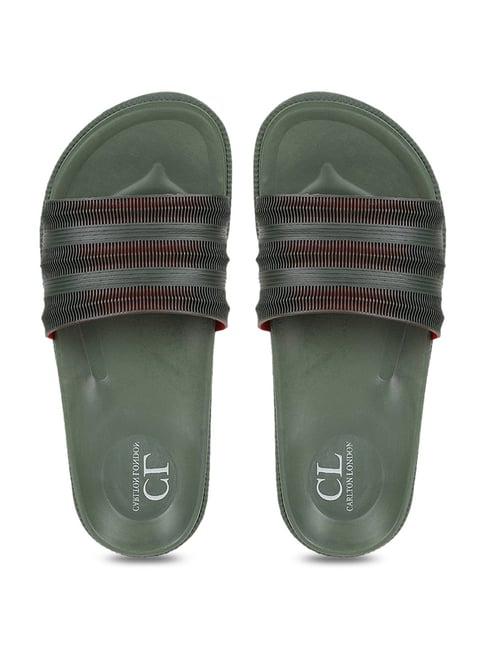 carlton london men's olive green slides