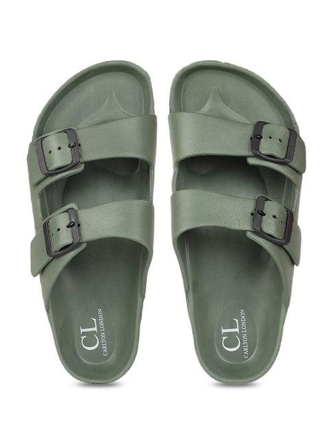 carlton london men's olive green slides