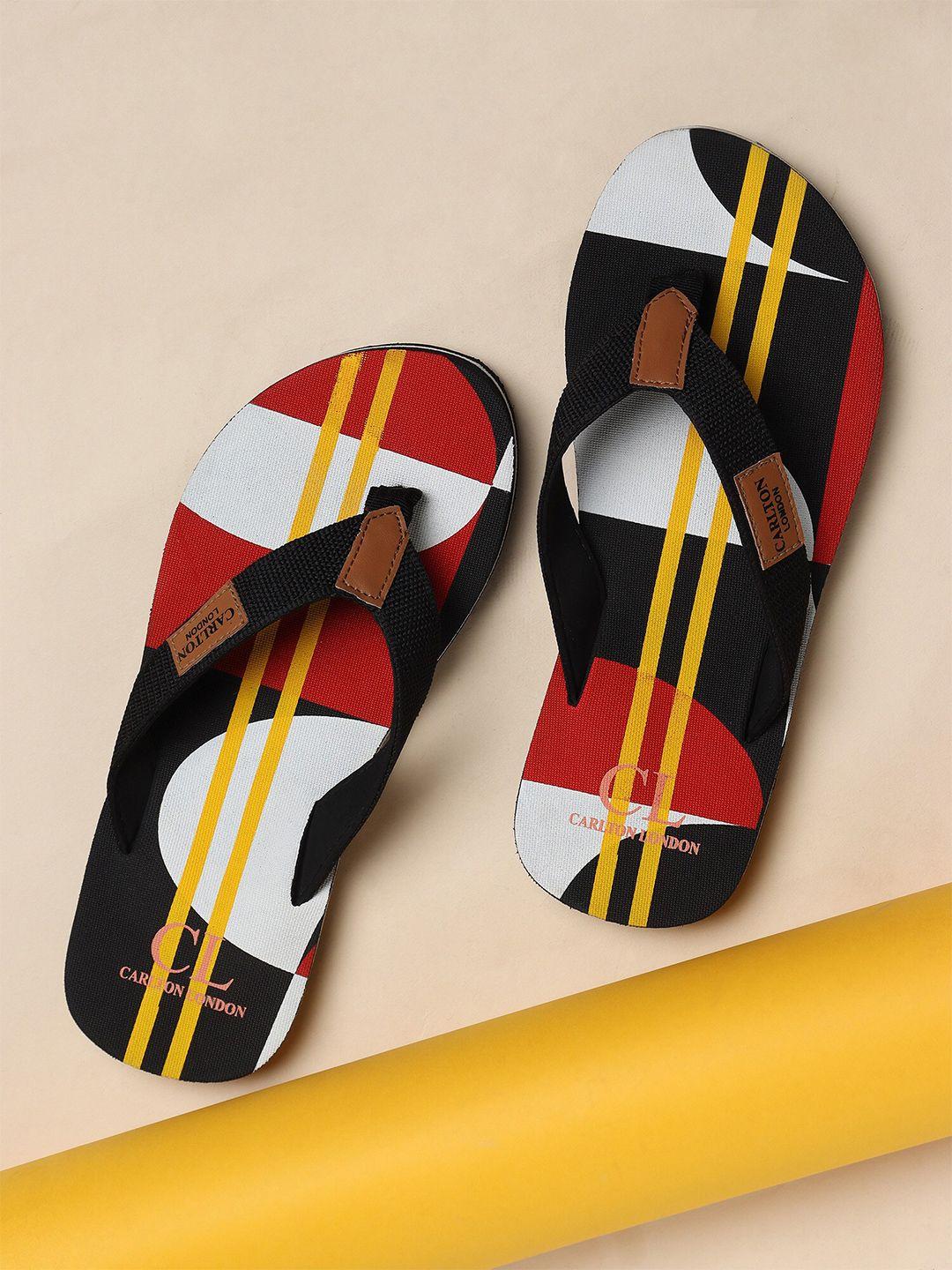 carlton london men black & red printed rubber thong flip-flops