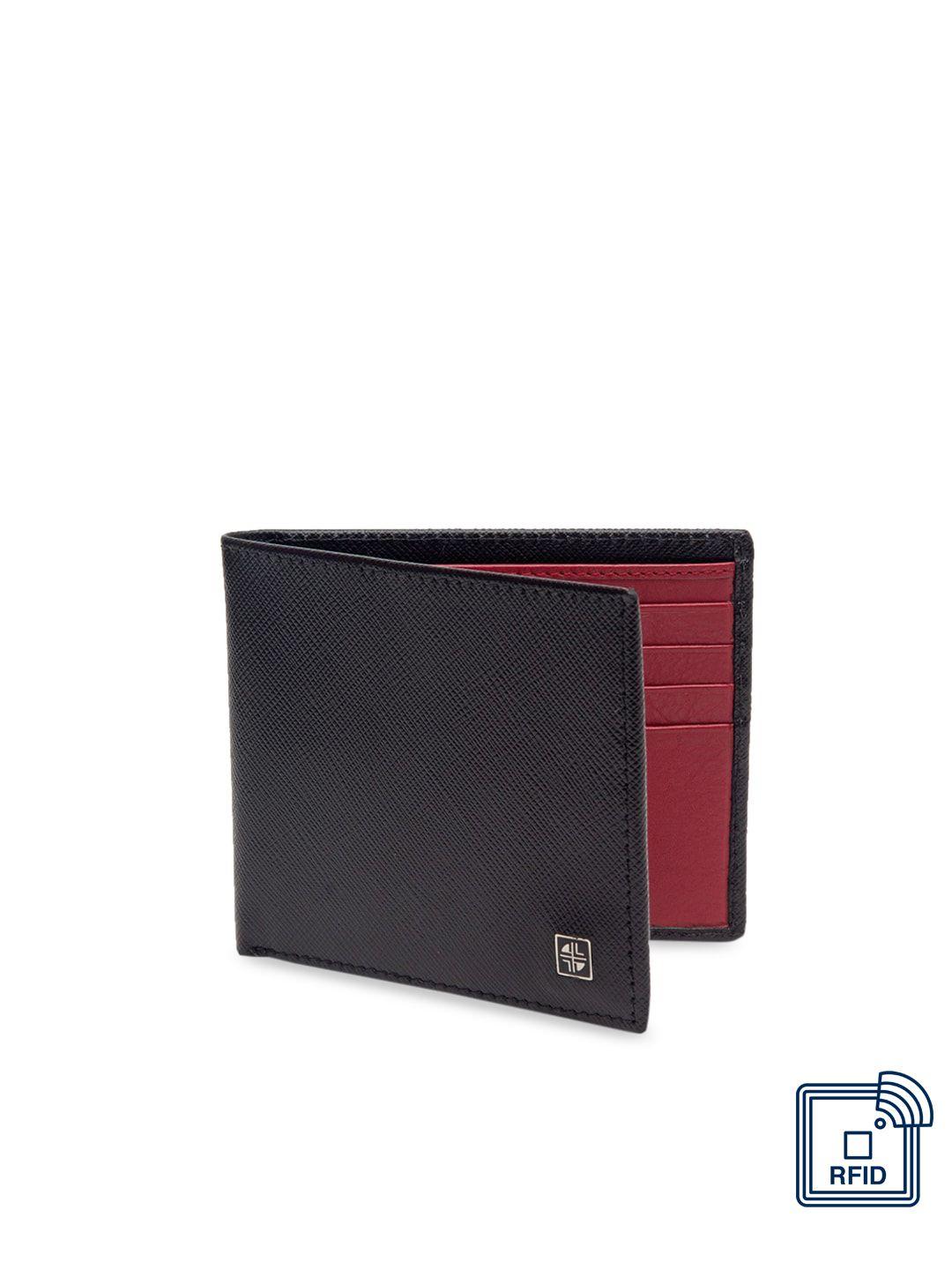 carlton london men black & red rfid leather two fold wallet