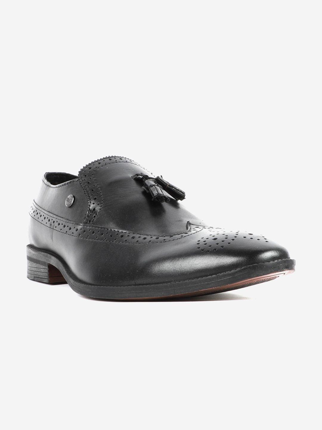 carlton london men black leather slip-on sneakers
