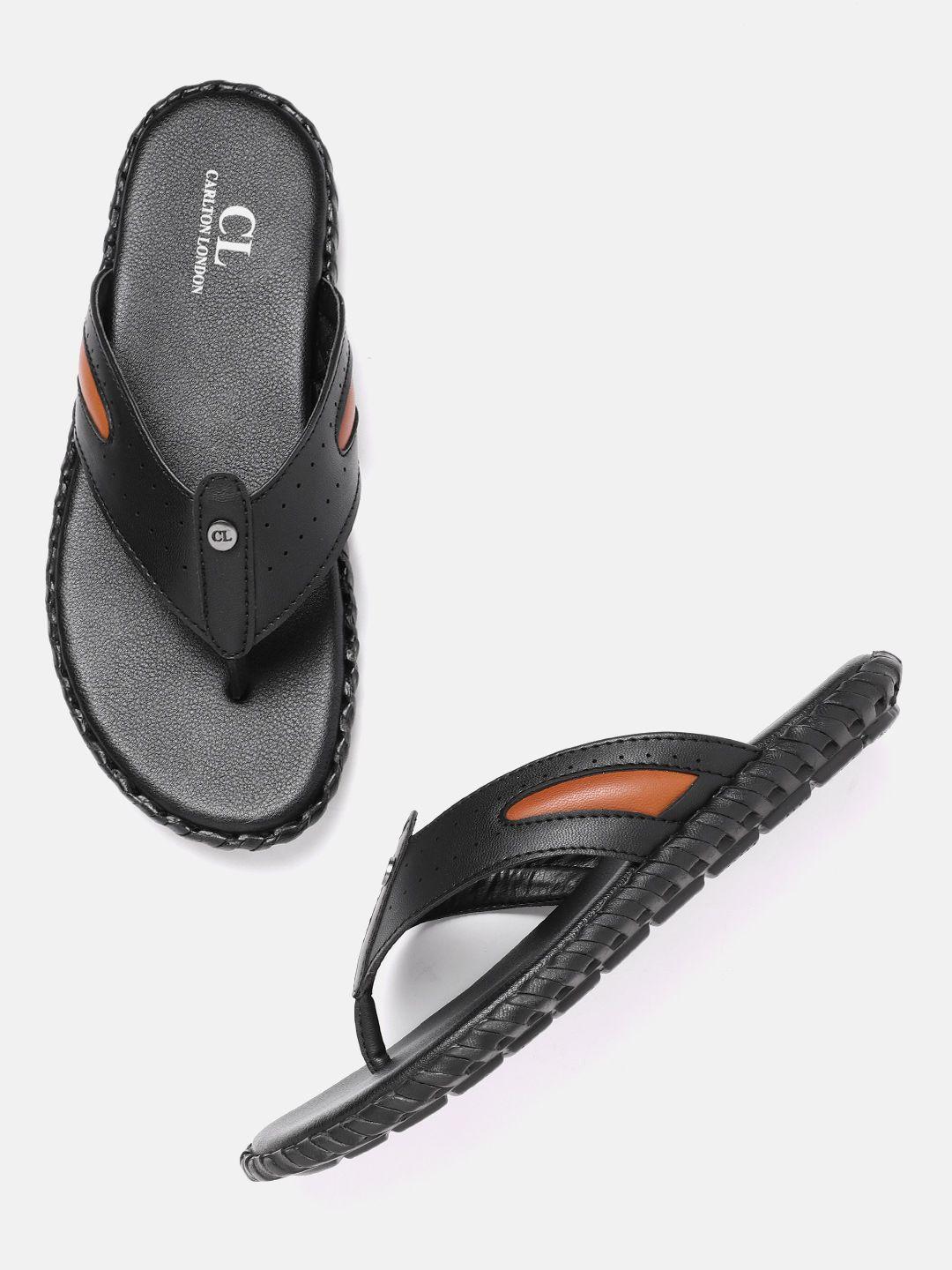 carlton london men black perforated comfort sandals